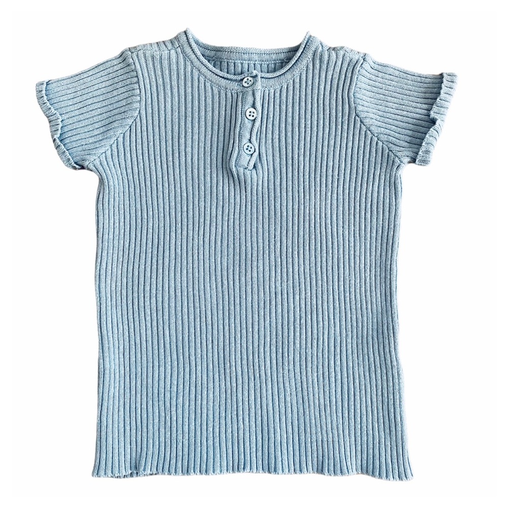 Coco Blanc Blue Rib Knit Henley